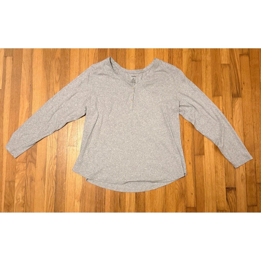 Sonoma Goods For Life Women’s 2X Gray Ribbed Long Sleeve Henley Top Cotton Blend